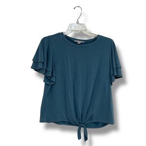 Green Envelope Front Tie Short Sleeve Tee Women’s Size Medium Teal Casual Top